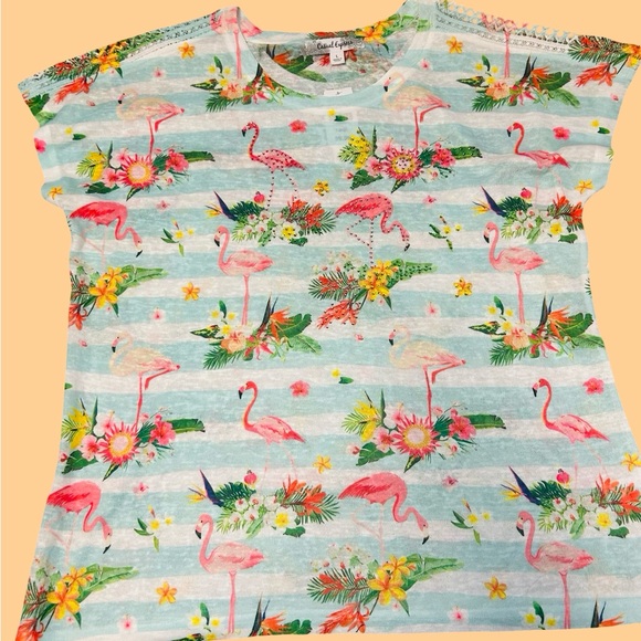 CASUAL EXPRESS Tops - Casual Express Floral Flamingo Print T-Shirt